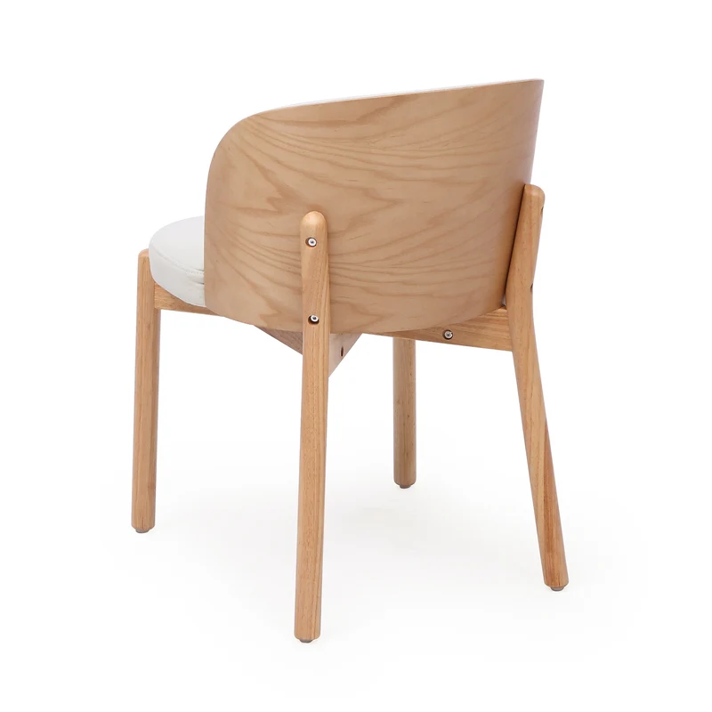Lot de 2 chaises de salle à manger dossier incurvé en bois clair, tissu lin blanc RUSTICFLOOR