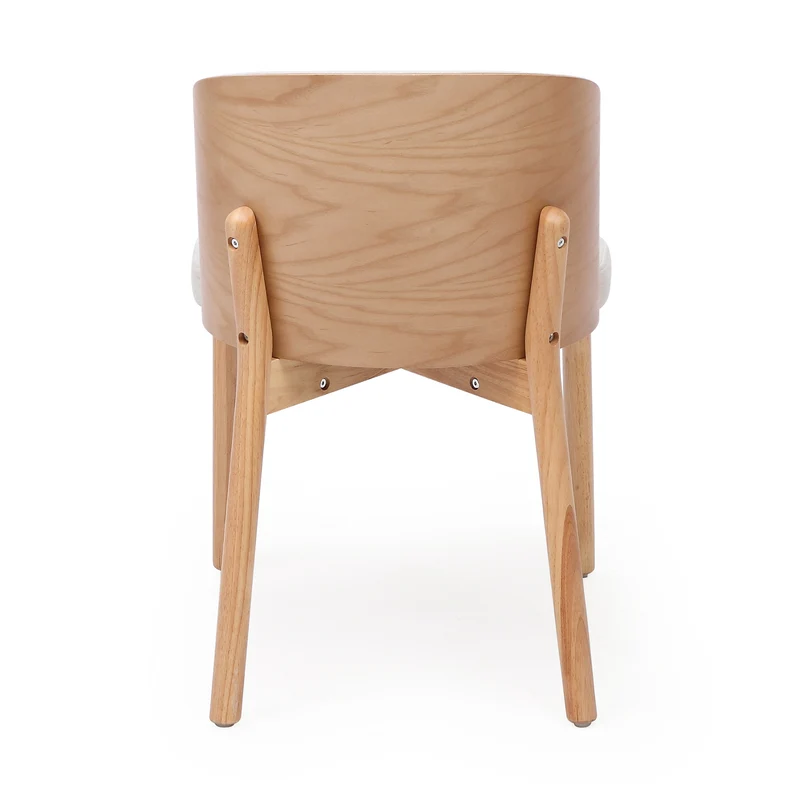 Lot de 2 chaises de salle à manger dossier incurvé en bois clair, tissu lin blanc RUSTICFLOOR