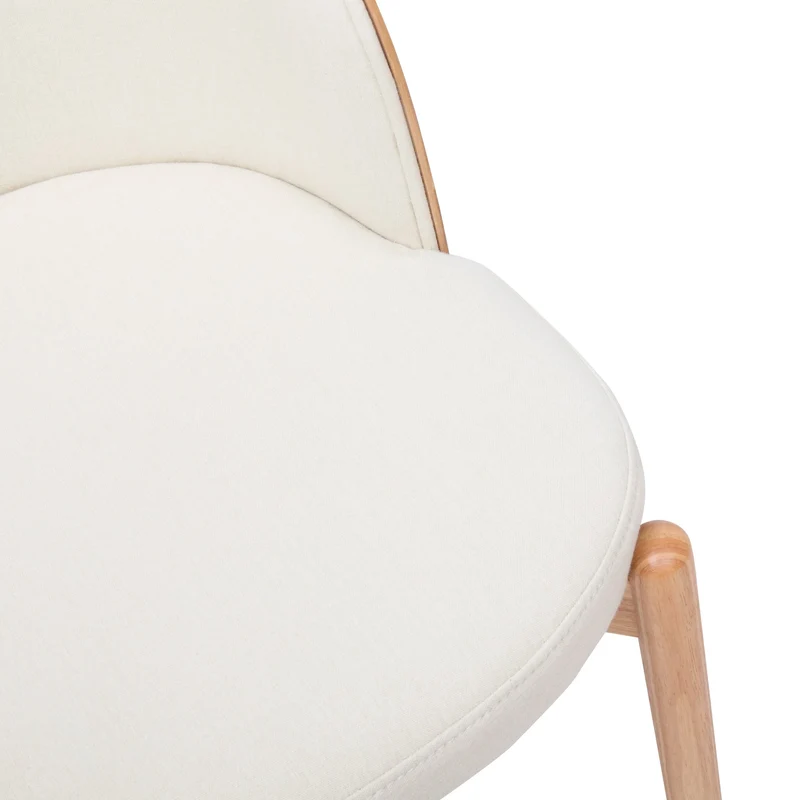 Lot de 2 chaises de salle à manger dossier incurvé en bois clair, tissu lin blanc RUSTICFLOOR