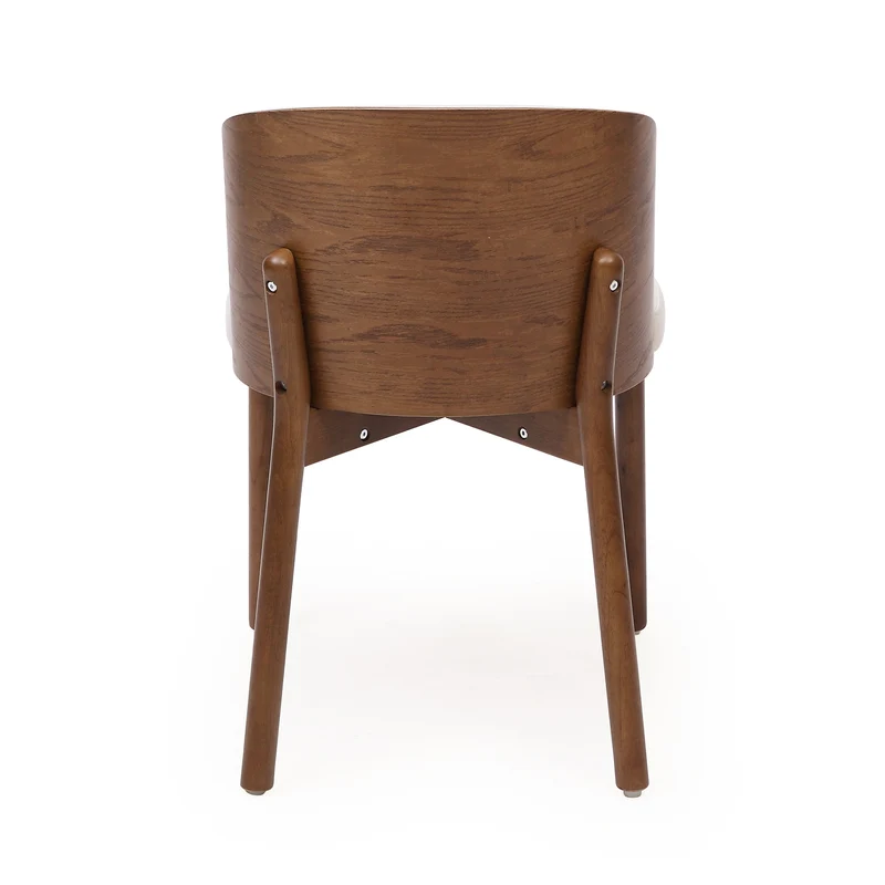 Lot de 2 chaises de salle à manger dossier incurvé en bois noyer, tissu lin blanc RUSTICFLOORHOME