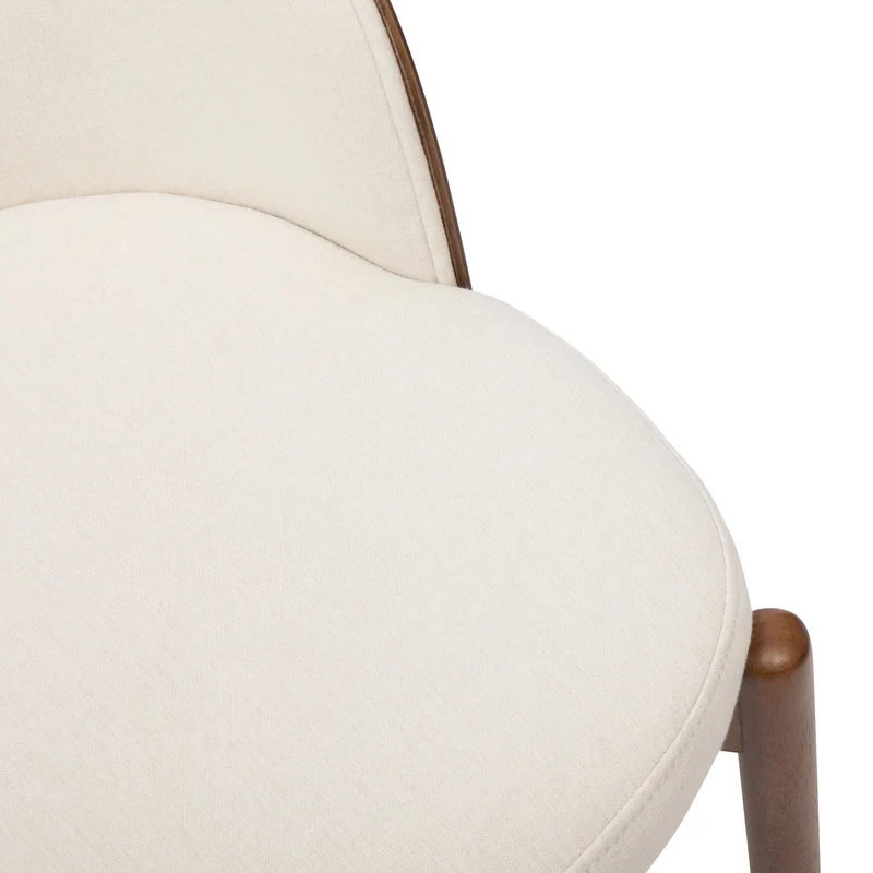 Lot de 2 chaises de salle à manger dossier incurvé en bois noyer, tissu lin blanc RUSTICFLOORHOME