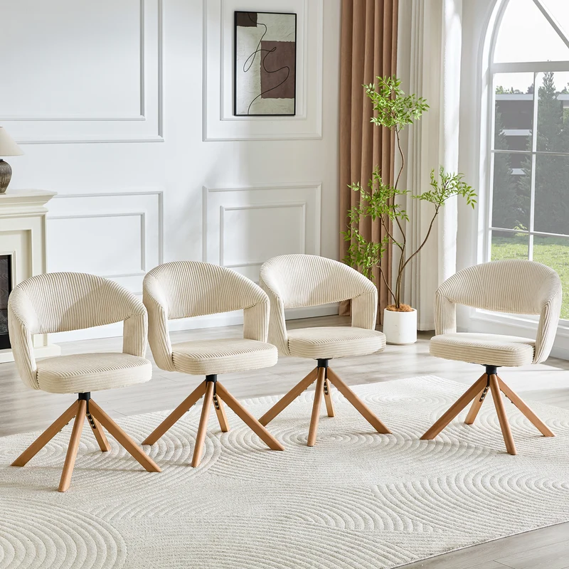 Lot de 2 chaises de salle à manger pivotantes 360° velours côtelé crème RUSTICWARDROBESET