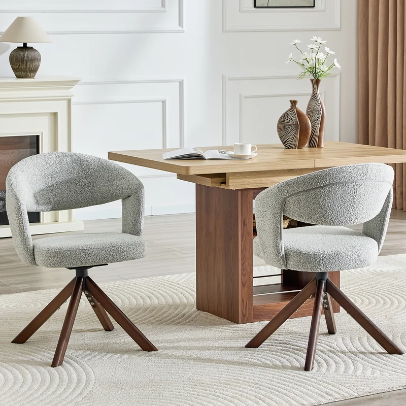 Lot de 2 chaises de salle à manger pivotantes 360° en tissu gris clair SCANDINAVIANMARBLEPL