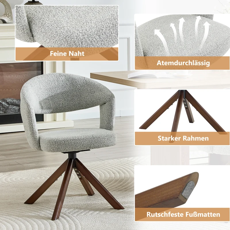 Lot de 2 chaises de salle à manger pivotantes 360° en tissu gris clair SCANDINAVIANMARBLEPL