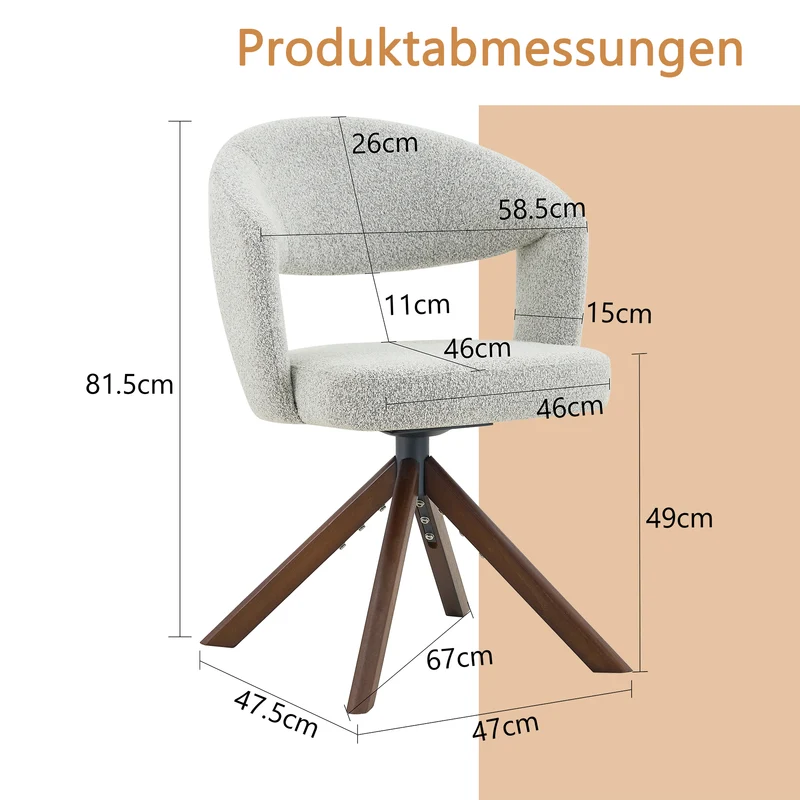 Lot de 2 chaises de salle à manger pivotantes 360° en tissu gris clair SCANDINAVIANMARBLEPL