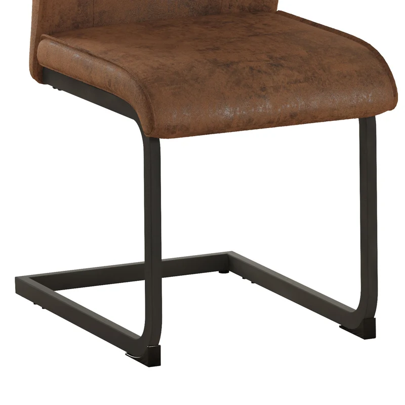 Lot de 2 chaises de salle à manger marron en tissu, pieds noirs métalliques