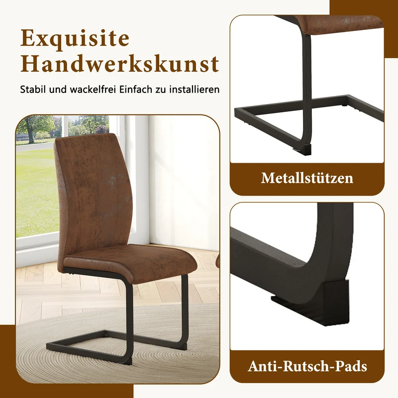 Lot de 2 chaises de salle à manger marron en tissu, pieds noirs métalliques