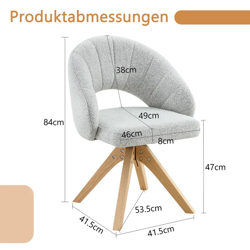 Lot de 2 chaises de salle à manger pivotantes en velours gris clair SCANDINAVIANRUG