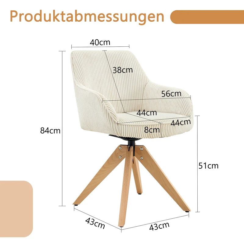 Lot de 2 chaises pivotantes velours côtelé écru, pieds bois SCANDINAVIANSTEELPLU