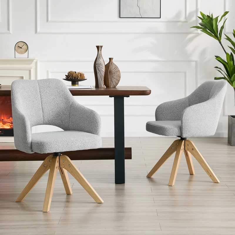 Lot de 2 chaises pivotantes gris clair en tissu, pieds bois SCANDINAVIANRESINSTY