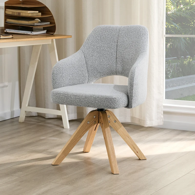 Lot de 2 chaises pivotantes gris clair en tissu, pieds bois SCANDINAVIANRESINSTY