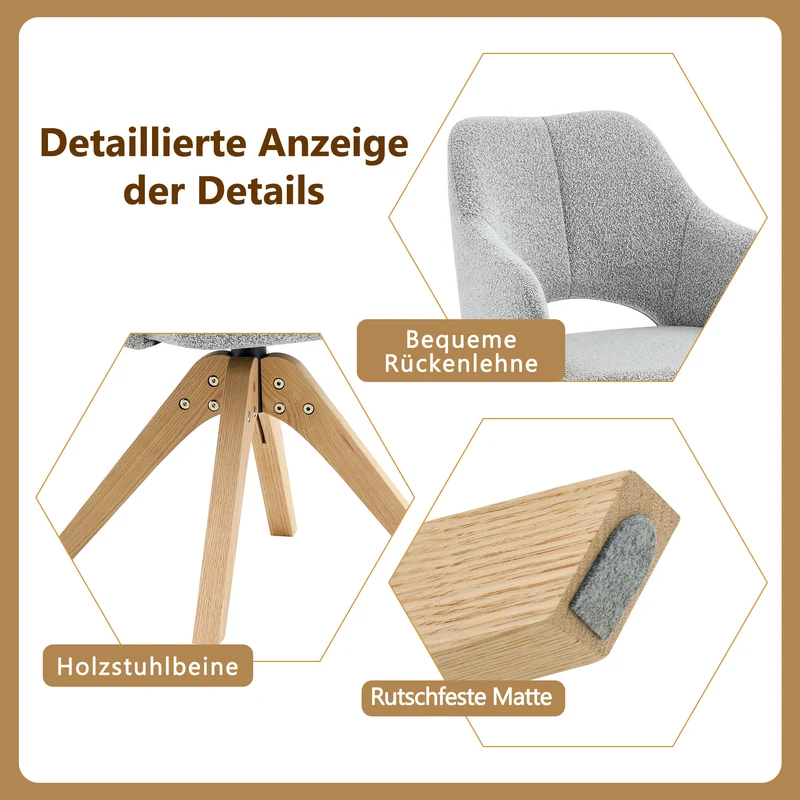 Lot de 2 chaises pivotantes gris clair en tissu, pieds bois SCANDINAVIANRESINSTY