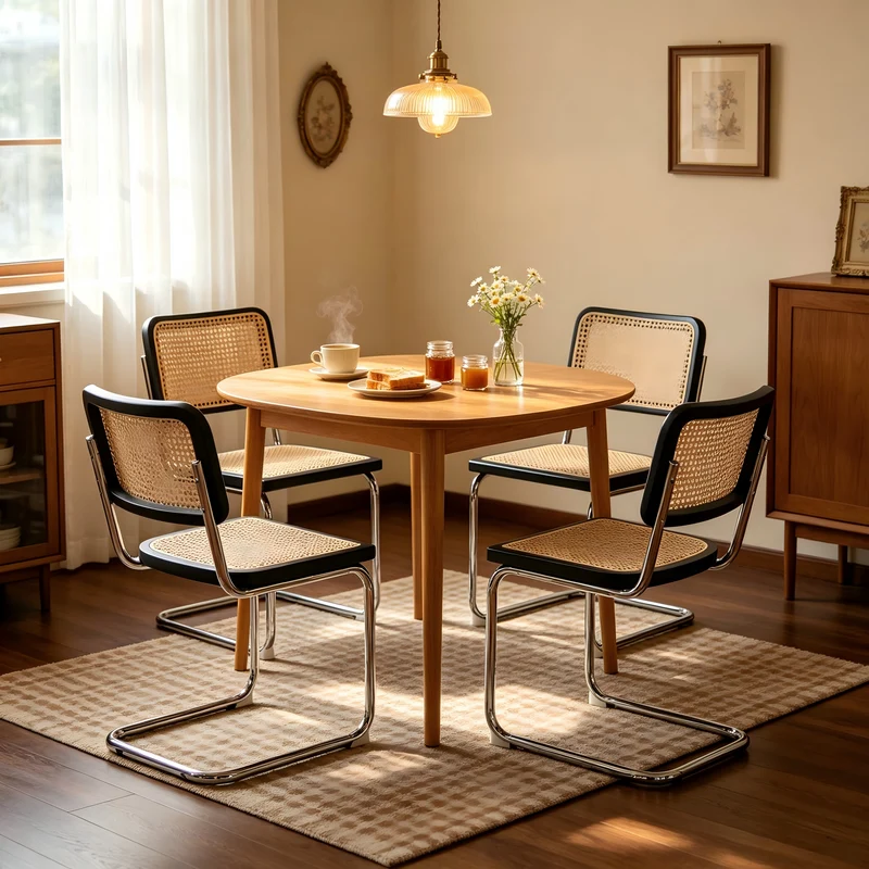Lot de 4 chaises en rotin noir, style Breuer RUSTICSTONEELITE