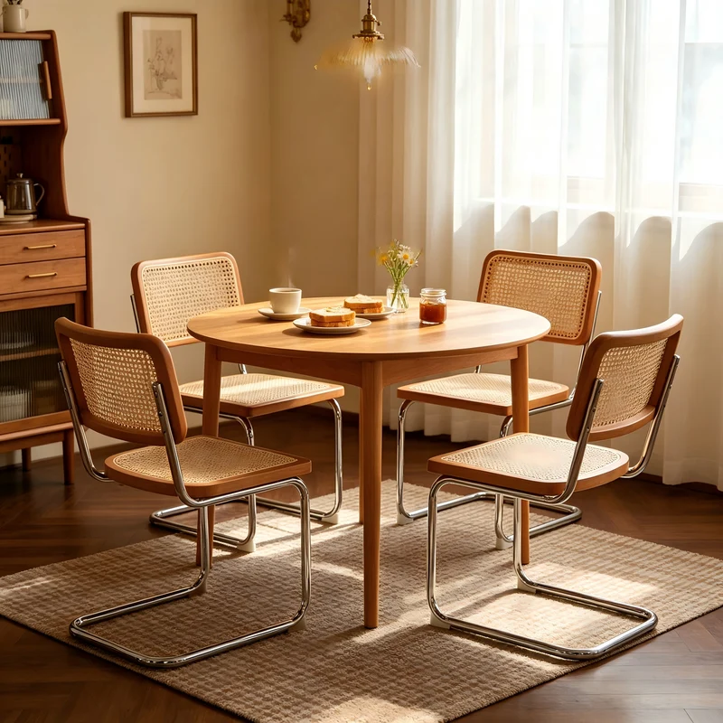 Lot de 4 chaises en rotin marron, style Breuer RUSTICSTONELINE