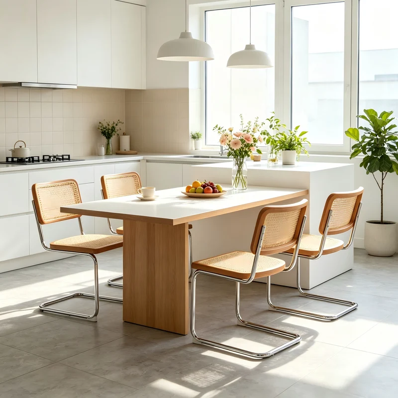 Lot de 4 chaises en rotin marron, style Breuer RUSTICSTONELINE