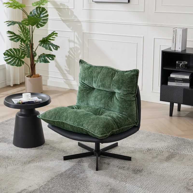 Fauteuil relax vert foncé pivotant 360° avec dossier réglable RUSTICVANITY