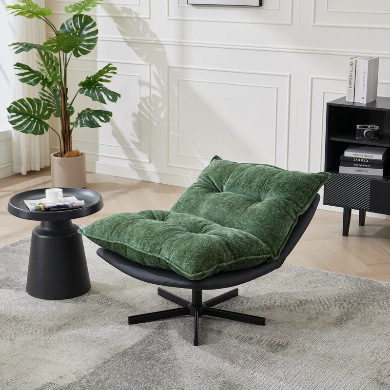 Fauteuil relax vert foncé pivotant 360° avec dossier réglable RUSTICVANITY