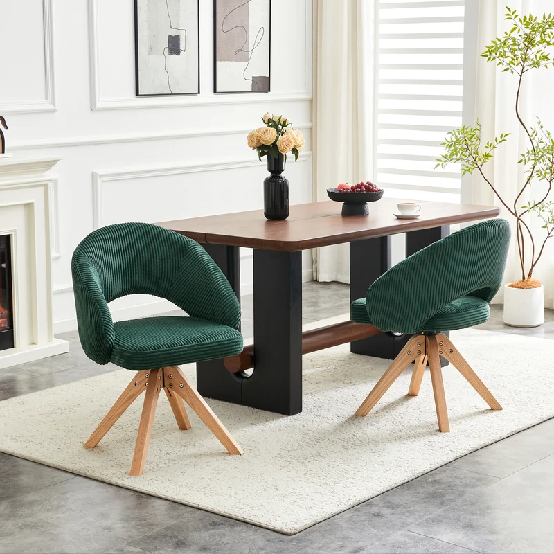 Lot de 2 chaises pivotantes en velours côtelé vert foncé rétro SCANDINAVIANSIDEBOAR