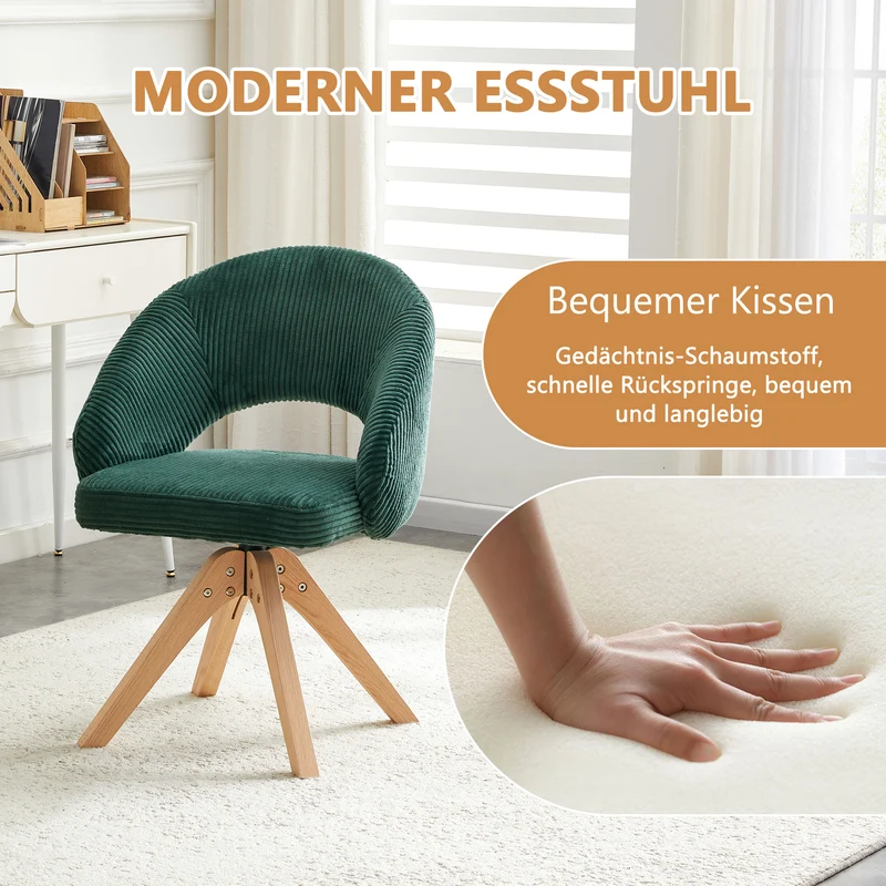 Lot de 2 chaises pivotantes en velours côtelé vert foncé rétro SCANDINAVIANSIDEBOAR