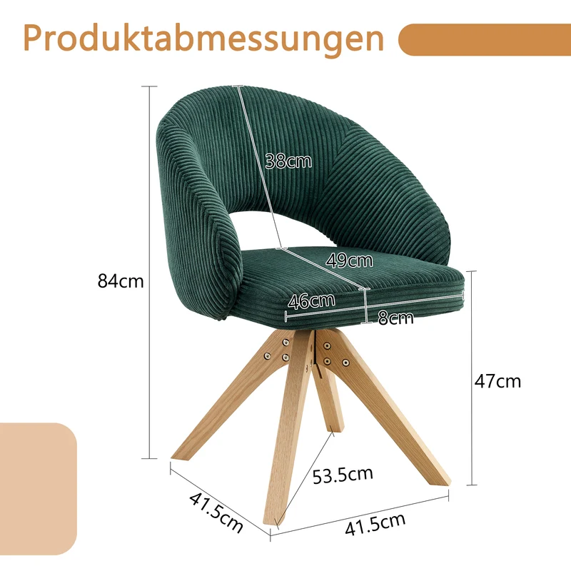 Lot de 2 chaises pivotantes en velours côtelé vert foncé rétro SCANDINAVIANSIDEBOAR