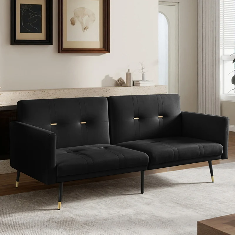 Canapé convertible 2 places en velours noir, dossiers réglables 164cm SCANDINAVIANDRESSER
