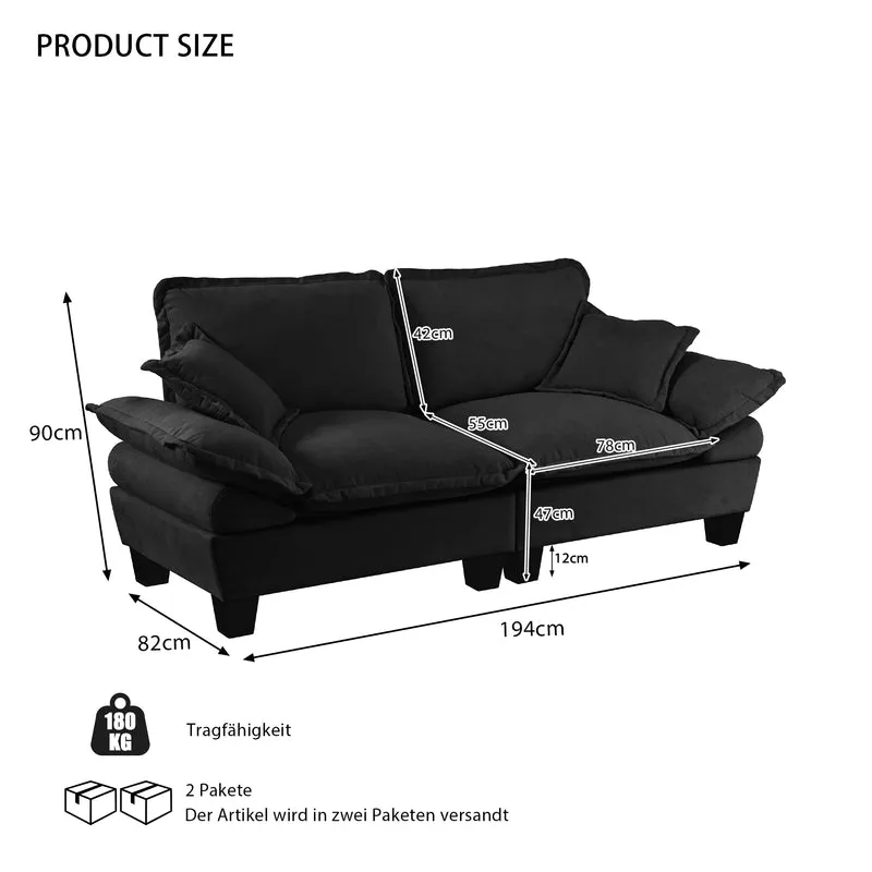 Canapé 2 places en chenille noire, style bateau 194cm SCANDINAVIANGOLDPLUS
