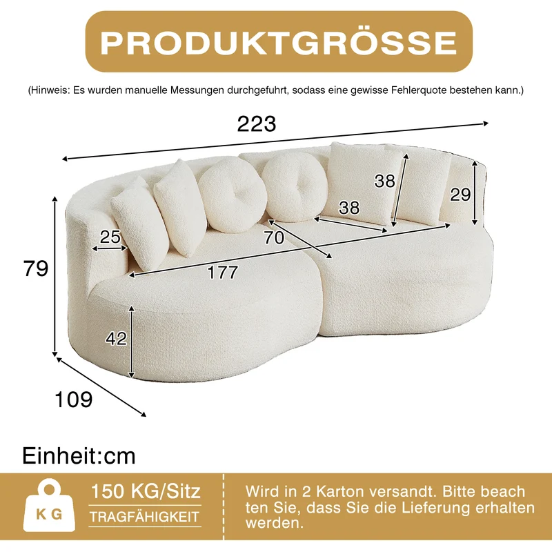 Canapé modulable 2 places en chenille beige, design cashew RUSTICWALNUTMAX