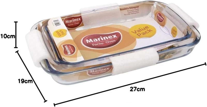 Set de 2 plats à rôtir rectangulaires en verre
