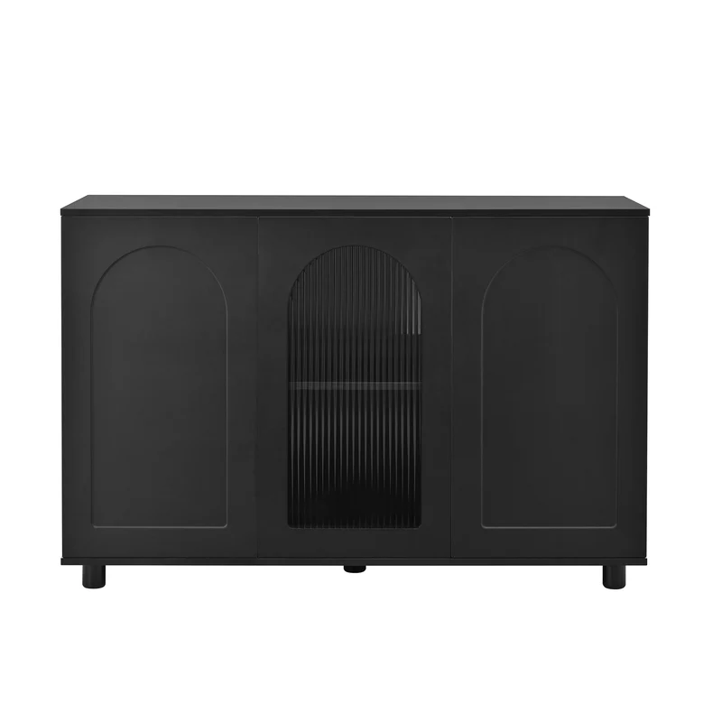 Buffet noir moderne motif en forme de U, porte vitrée 120x40x78,5 cm VIVIDEX
