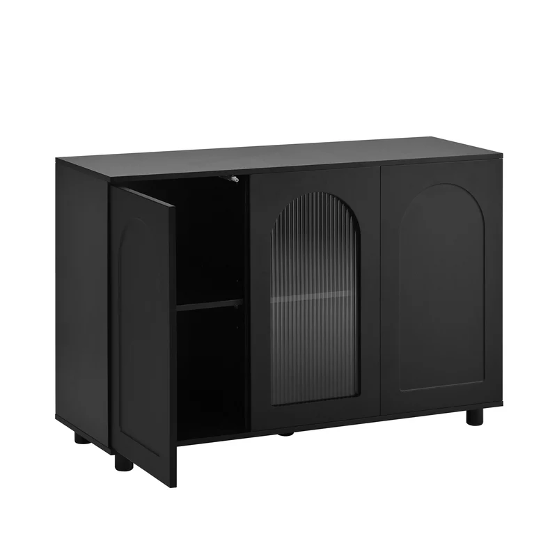 Buffet noir moderne motif en forme de U, porte vitrée 120x40x78,5 cm VIVIDEX
