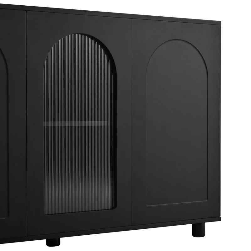 Buffet noir moderne motif en forme de U, porte vitrée 120x40x78,5 cm VIVIDEX