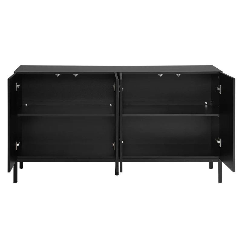 Buffet moderne noir 4 portes à motifs rainurés sans poignées 145x41,5x80 cm VERTEXIRE