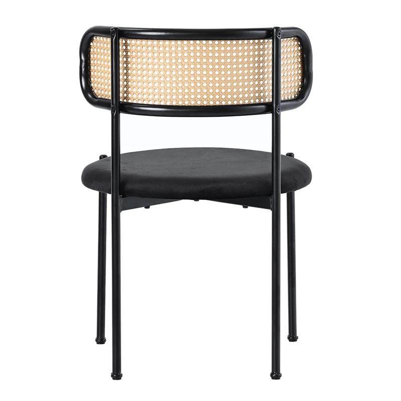 Lot de 2 chaises de salle à manger velours noir avec dossier en rotin COBALTLRE