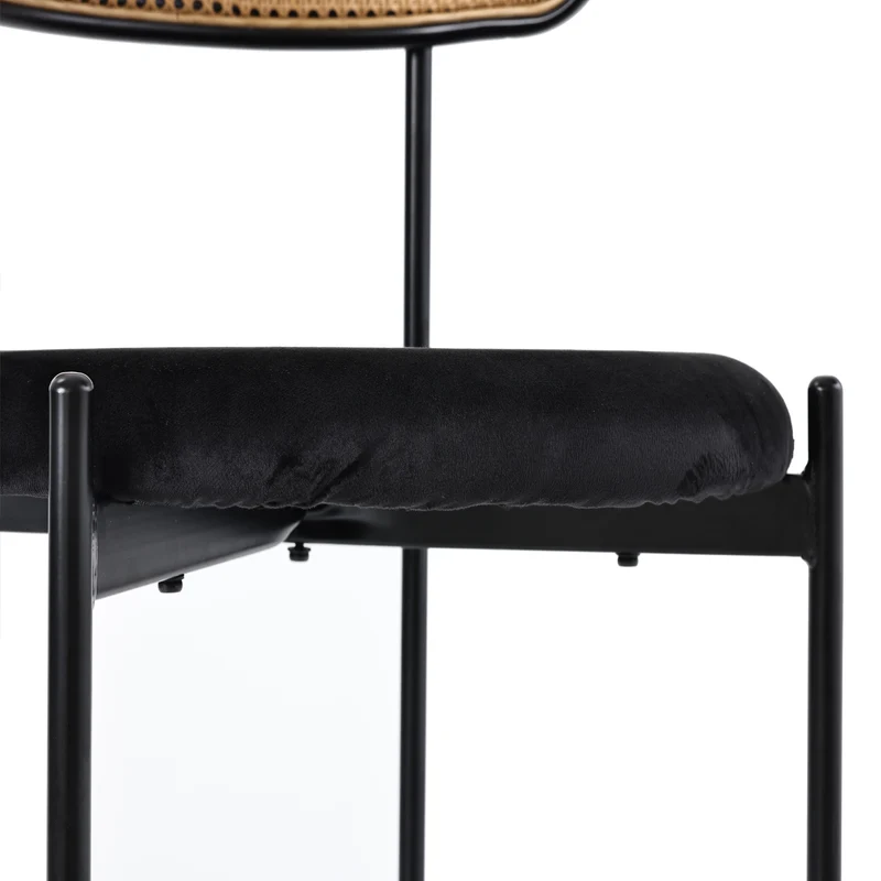 Lot de 2 chaises de salle à manger velours noir avec dossier en rotin COBALTLRE