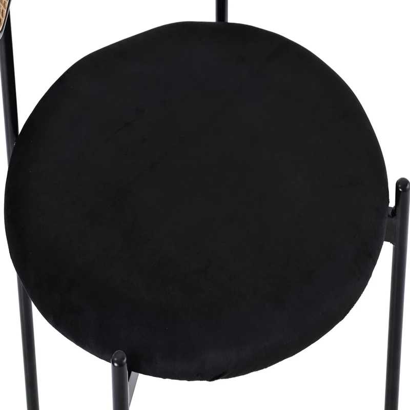 Lot de 2 chaises de salle à manger velours noir avec dossier en rotin COBALTLRE