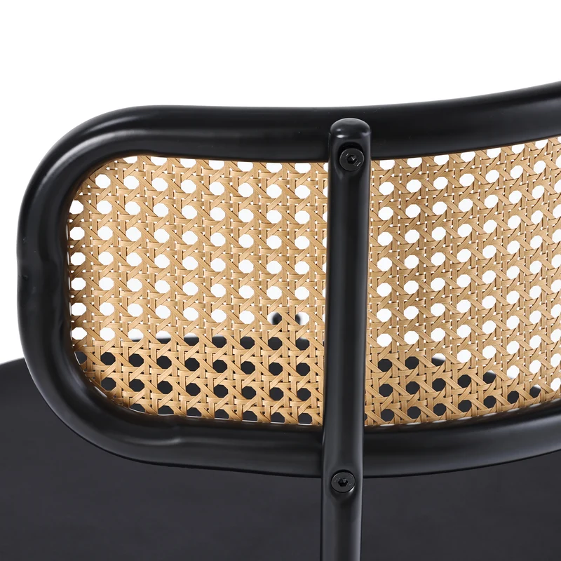 Lot de 2 chaises de salle à manger velours noir avec dossier en rotin COBALTLRE