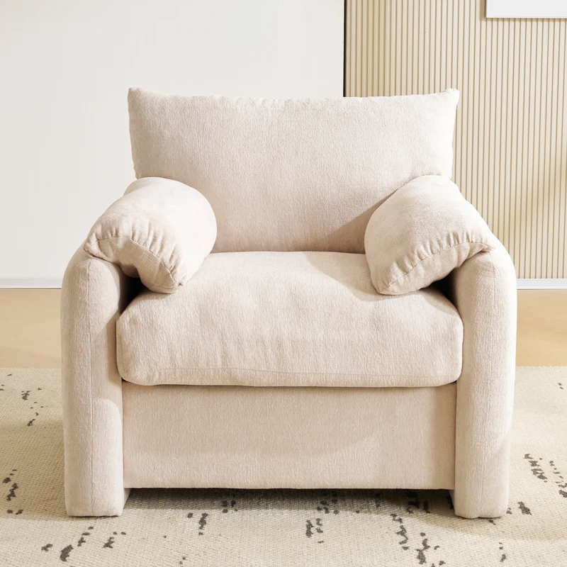 Fauteuil canapé 1 place en tissu chenille beige confortable 96x82x84cm COBALTEX