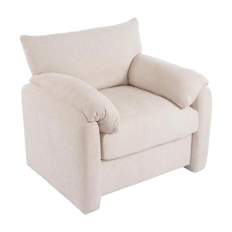 Fauteuil canapé 1 place en tissu chenille beige confortable 96x82x84cm COBALTEX