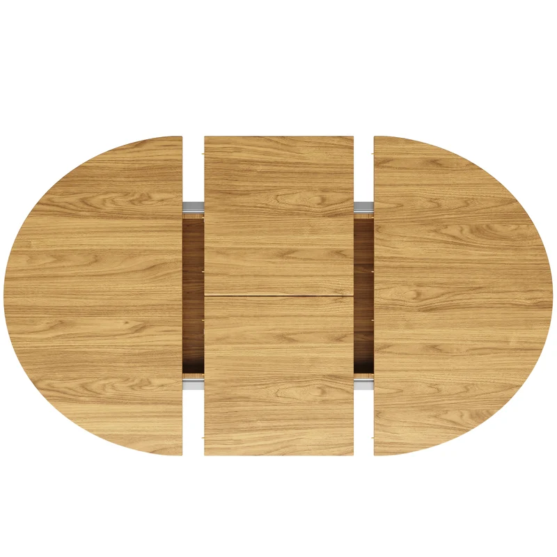 Table de salle à manger extensible ronde effet bois claire piétement tulipe à lattes 118-158 cm VIGOURLA