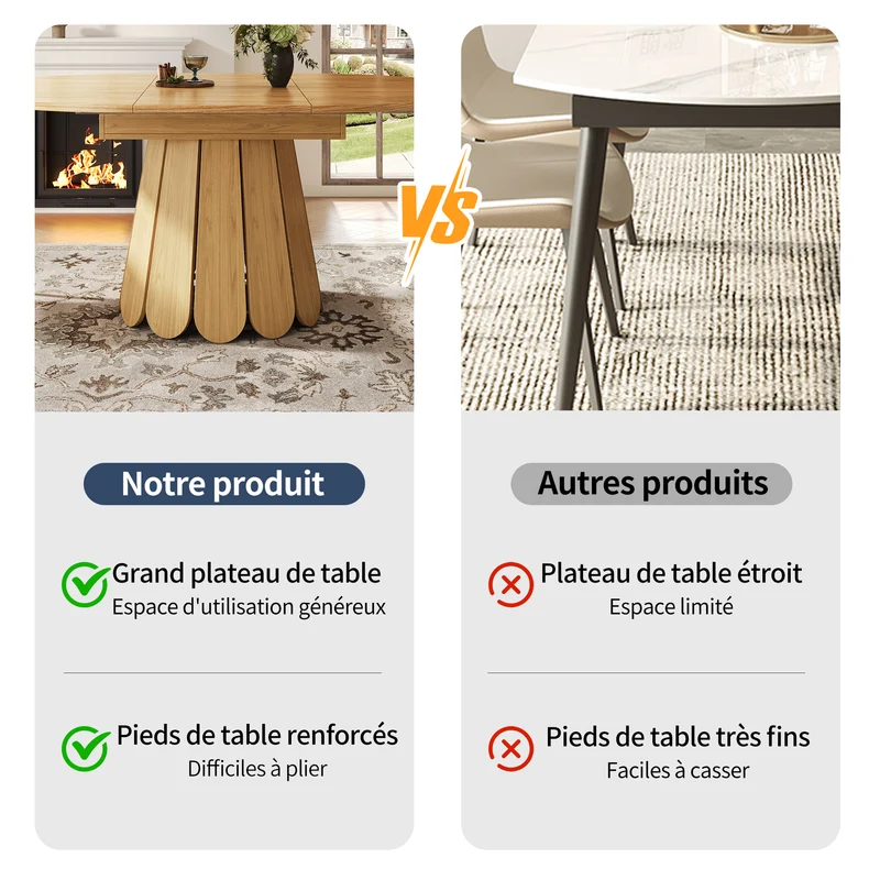 Table de salle à manger extensible ronde effet bois claire piétement tulipe à lattes 118-158 cm VIGOURLA