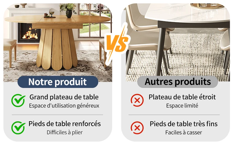 Table de salle à manger extensible ronde effet bois claire piétement tulipe à lattes 118-158 cm VIGOURLA