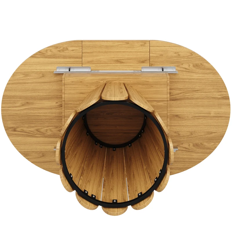 Table de salle à manger extensible ronde effet bois claire piétement tulipe à lattes 118-158 cm VIGOURLA