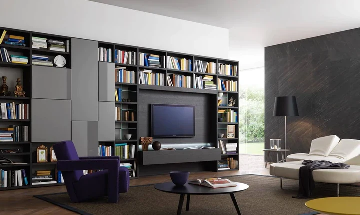 Mur bibliothèque - Meuble TV - Bois - Design