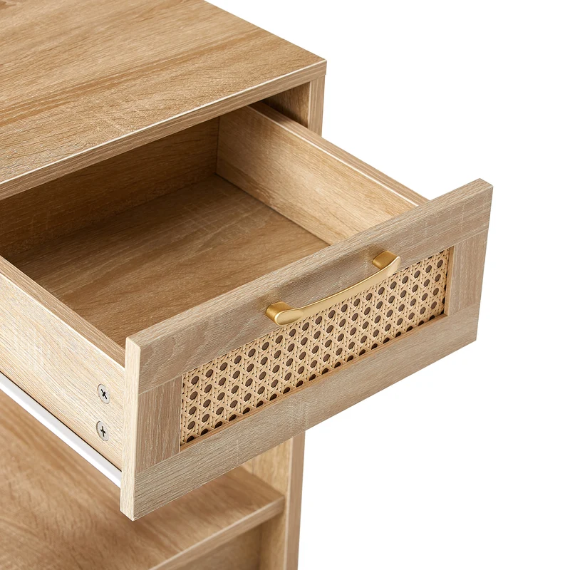 Table de chevet effet bois en rotin moderne avec tiroir 40x40x55 cm LYRICINE