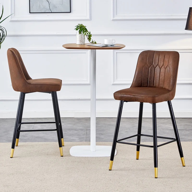 Ensemble de 2 tabourets de bar tissu marron, pied métal noir et repose pieds, hauteur d'asssie 68cm CLARITYLCA