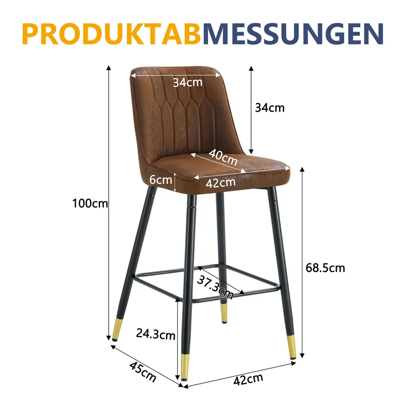 Ensemble de 2 tabourets de bar tissu marron, pied métal noir et repose pieds, hauteur d'asssie 68cm CLARITYLCA