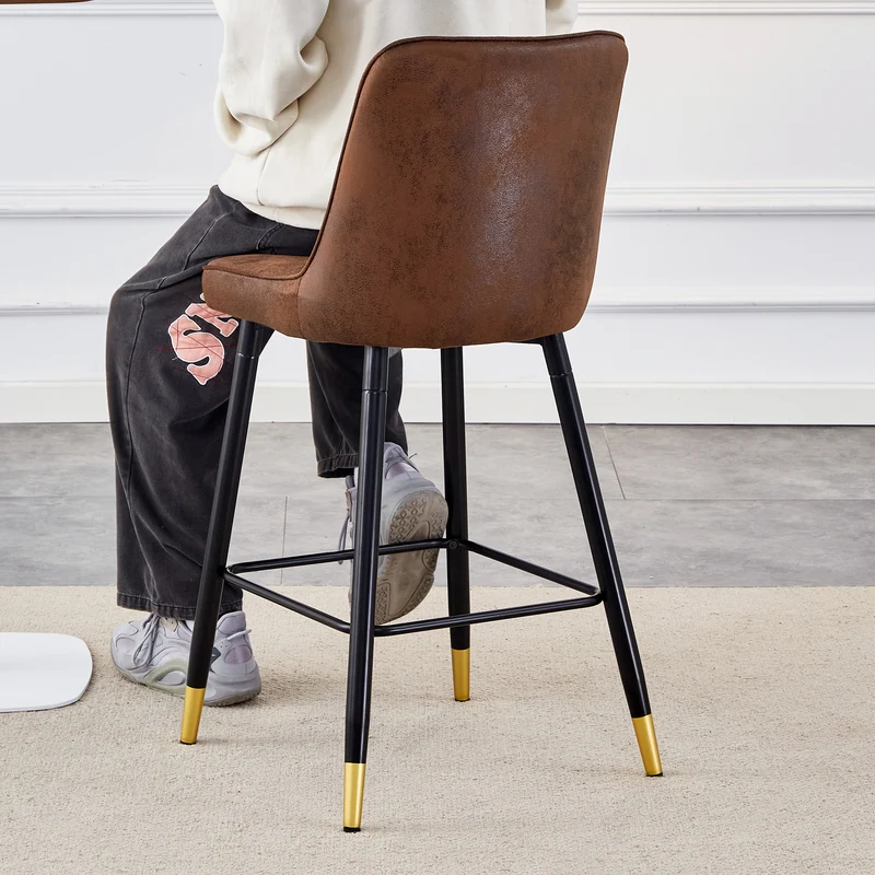 Ensemble de 2 tabourets de bar tissu marron, pied métal noir et repose pieds, hauteur d'asssie 68cm CLARITYLCA