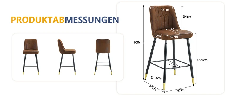 Ensemble de 2 tabourets de bar tissu marron, pied métal noir et repose pieds, hauteur d'asssie 68cm CLARITYLCA