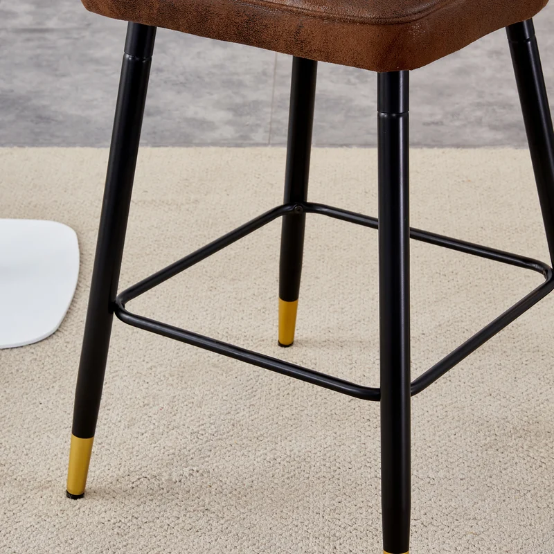 Ensemble de 2 tabourets de bar tissu marron, pied métal noir et repose pieds, hauteur d'asssie 68cm CLARITYLCA