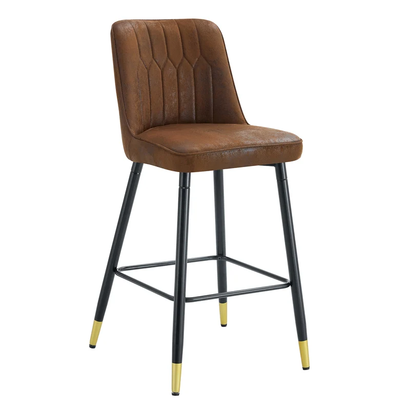 Ensemble de 2 tabourets de bar tissu marron, pied métal noir et repose pieds, hauteur d'asssie 68cm CLARITYLCA